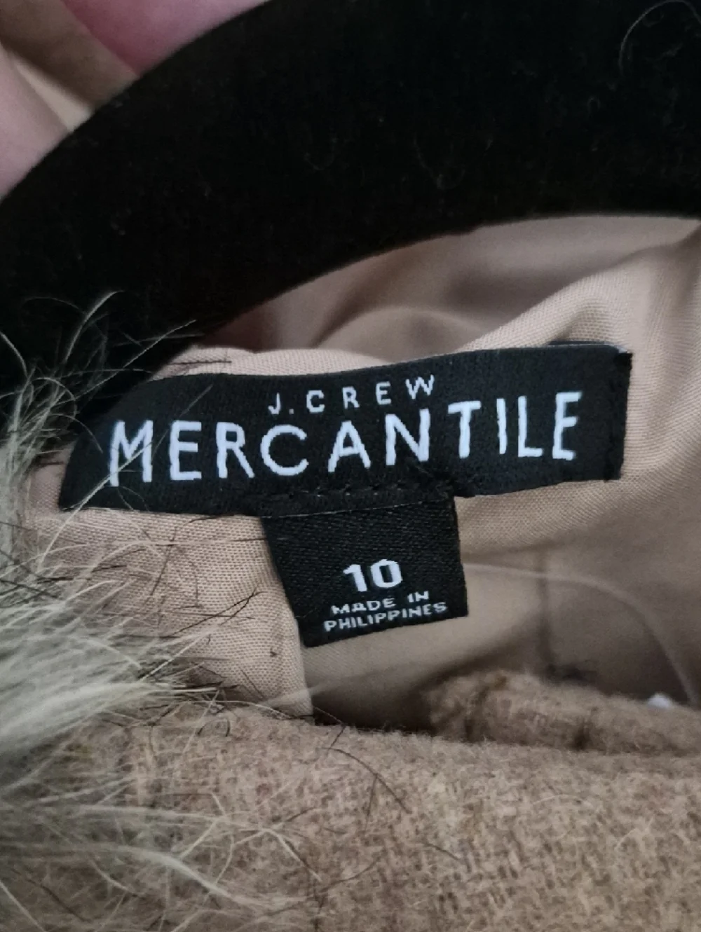 J. Crew Factory Camel Hooded Wool-Blend Pea Coat with Faux-Fur Trim - Picture 5 of 5